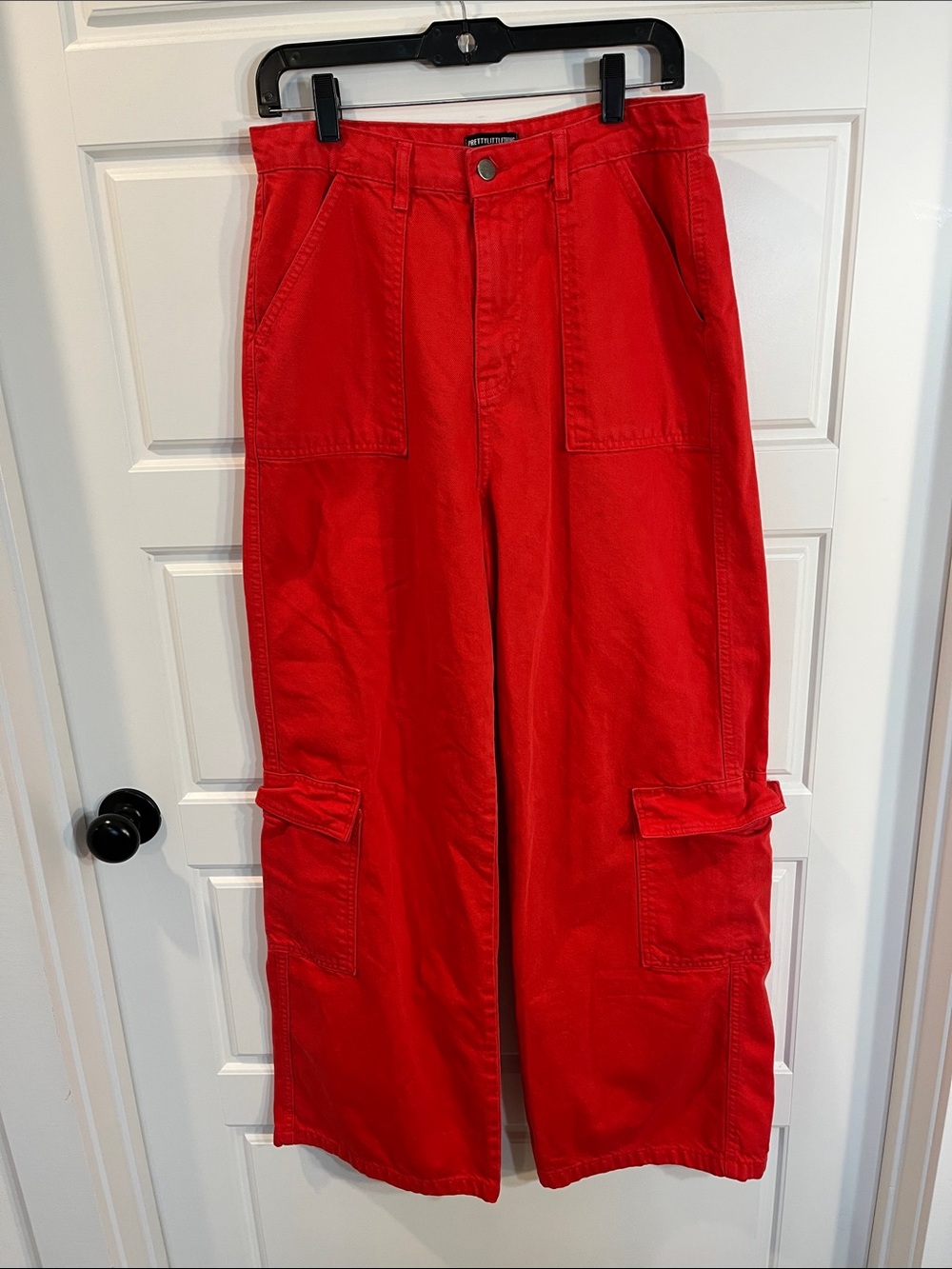 Pretty Little Thing red cargo pants 8 Petite
